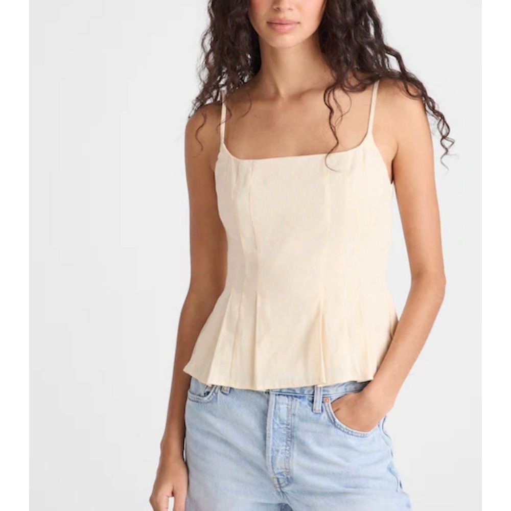 Madewell Womens Vanilla Cream Darted Peplum Adjustable Cami Tank Top 8 New Linen